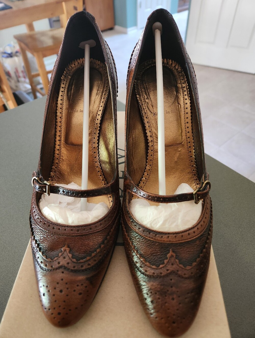 J. Crew Brown Leather Brogue Mary Jane Heels